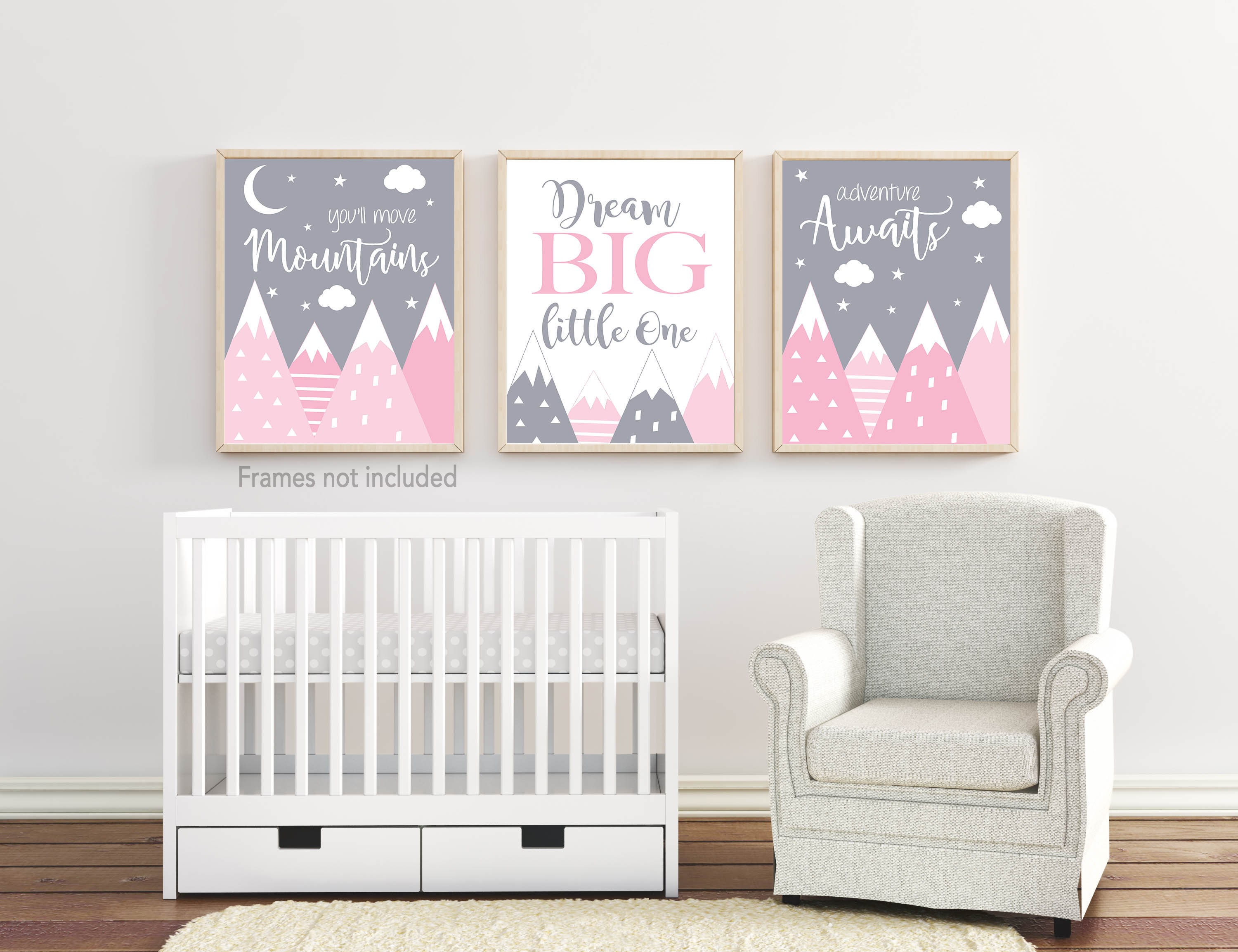 Mountain Nursery Wall Art Pink Gray Nursery Decor Girl Etsy