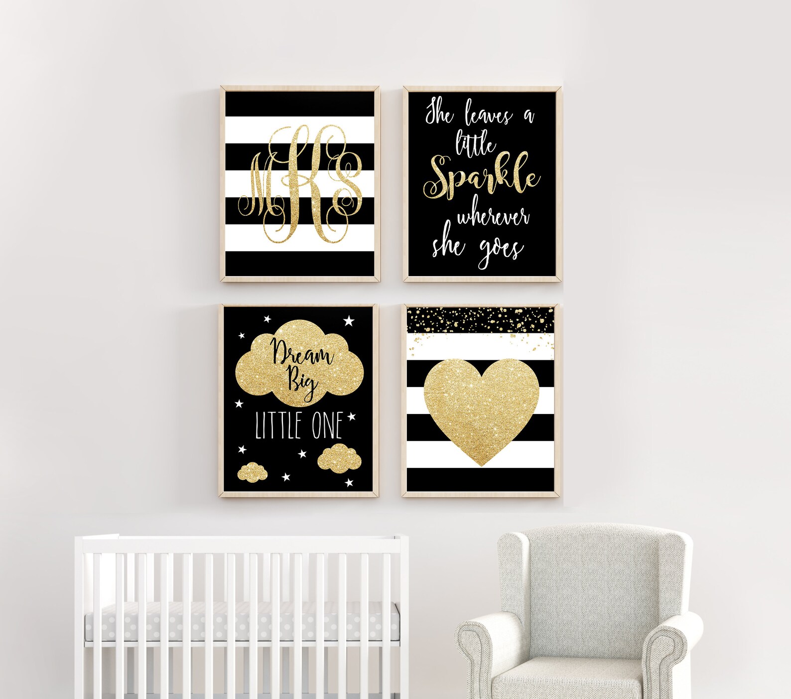 Black White and Gold Nursery Art Gold Nursery Wall Decor Etsy Canada