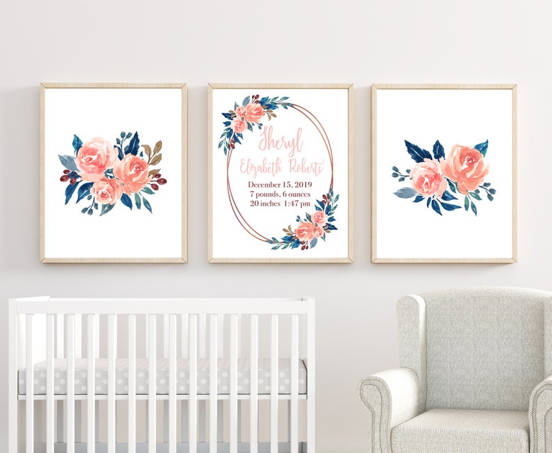 Nursery Wall Art Floral Nursery Decor Modern Nursery Wall Etsy