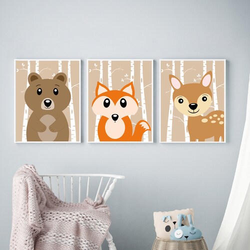 Nursery Wall Art Woodland Nursery Decor Baby Room Prints Etsy