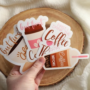 Autocollants, autocollants de café, mais premier café, mais premiers autocollants de café, autocollants roses, cadeau d'amant de café, autocollants d'amant de café