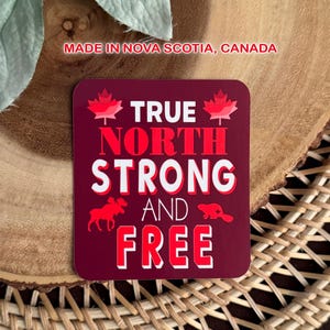 True North Strong and Free, Autocollants canadiens, Feuille d'érable, Coudes levés, Nouvelle-Écosse, Autocollants, Support Canada, Autocollants canadiens