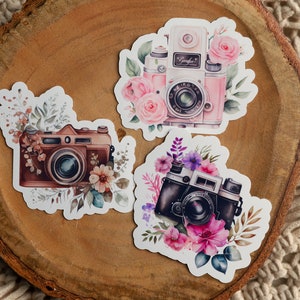 Autocollant d'appareil photo, autocollant de photographe, décor floral d'appareil photo, autocollant floral d'appareil photo, idée de cadeau de photographie, autocollant d'appareil photo, autocollants mignons