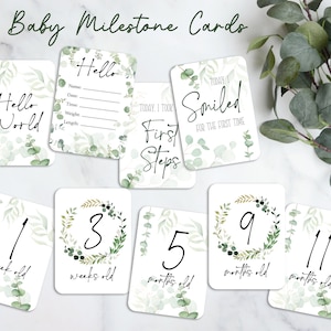 Cartes d'étape de bébé, cartes d'étape botaniques, carte d'étape florale, cadeau de douche de bébé, cadeaux de nouveau-né, suivi d'étape, carte Hello World