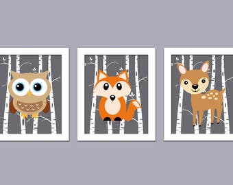 Art mural boisé pour chambre d'enfant, art mural pour chambre d'enfant, art mural gris pour chambre de bébé, art mural pour chambre d'enfant, art mural bébés animaux, cadeaux de baby shower
