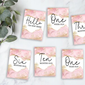 Cartes Milestone, Cartes Milestone Pailleté en marbre, Cartes Milestone roses, Idées cadeaux Baby Shower, Cadeaux nouveau-nés, Milestone Tracker, Hello