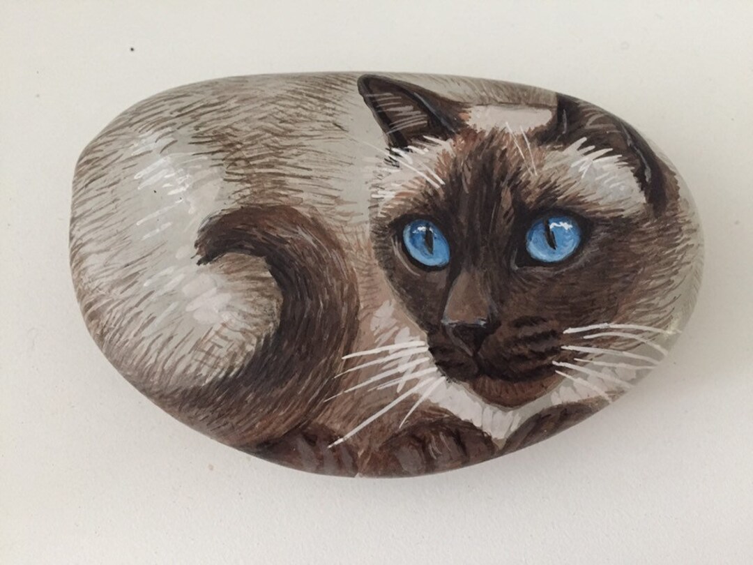 Cat Rock Cat Painted on Rocks Siamese Cat Rock Art Etsy