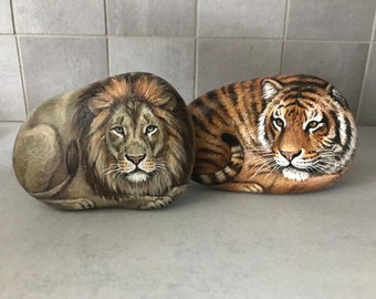Lot tigre et pierre du lion - Pierres peintes - Art rupestre