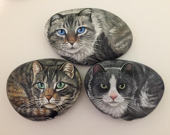 Custom Cat Portrait Rock: Hand-Painted Pet Memorial Art (3.5 x 4.7 inches)