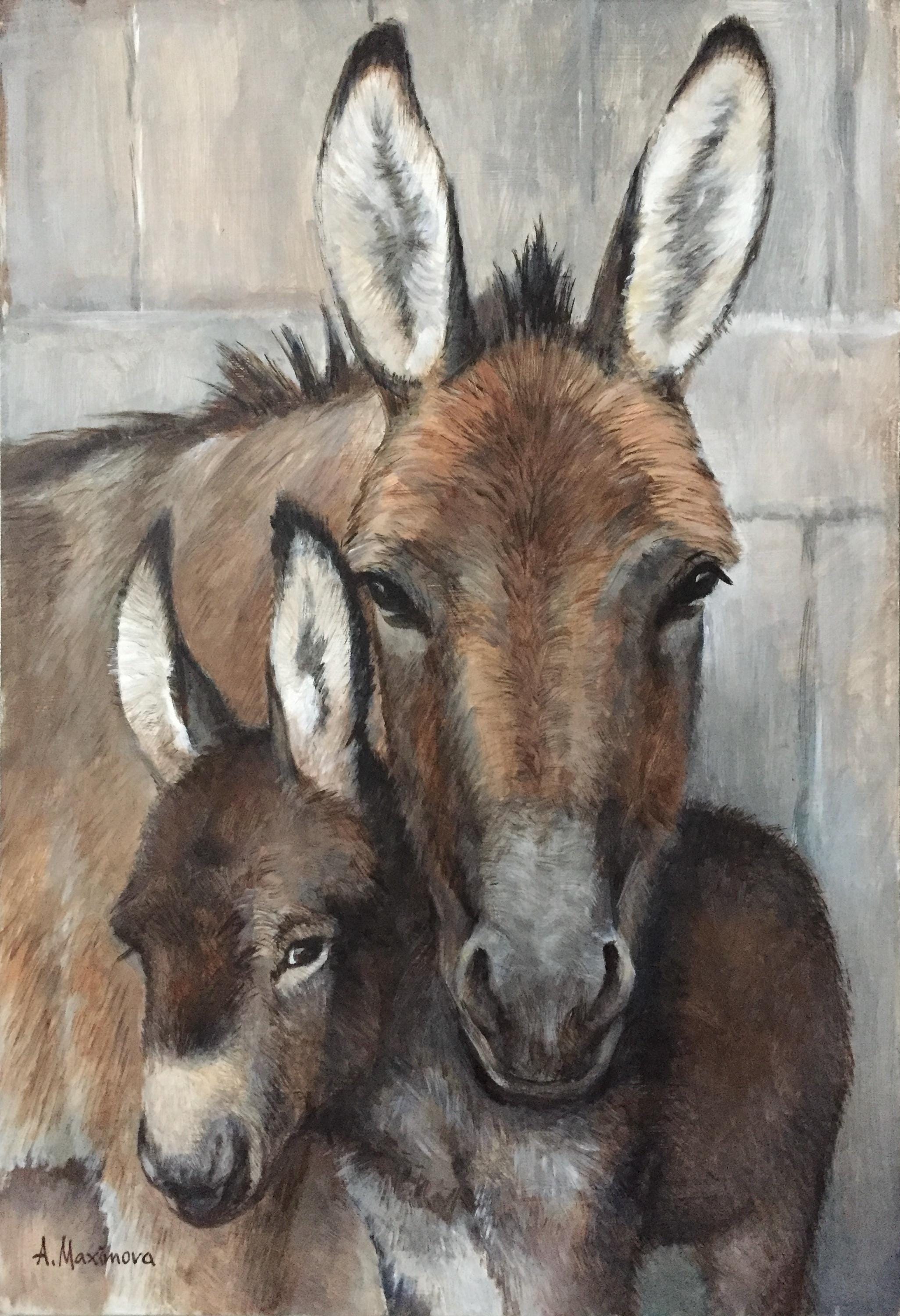 オリジナルアクリル馬の絵画 - 牝馬と子馬の肖像画、50 x 60 cm - Etsy