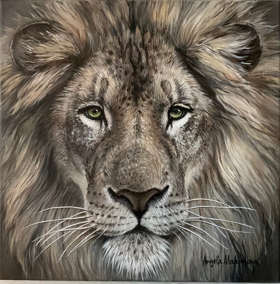 オリジナルライオン肖像画 - アクリル動物アート（16x16インチ