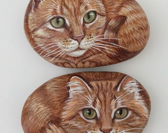 Cat Rock - Cats Painted on Rock - Orange Tabby Cat - Painted Rock - Animal Art - Rock Art - Acrylic Painting