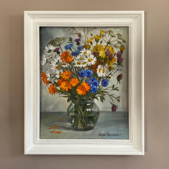 Original Wildflower Painting: Acrylic Field Flower Bouquet (16x20  display picture 1