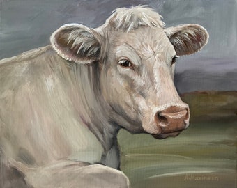 Peinture acrylique de vache - Portrait de vache - peinture acrylique originale