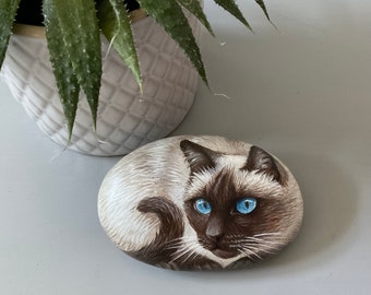 Cat Rock - Cat Painted on Rocks - Siamese Cat - Rock Art - Acrylic Painting - Rock Painting