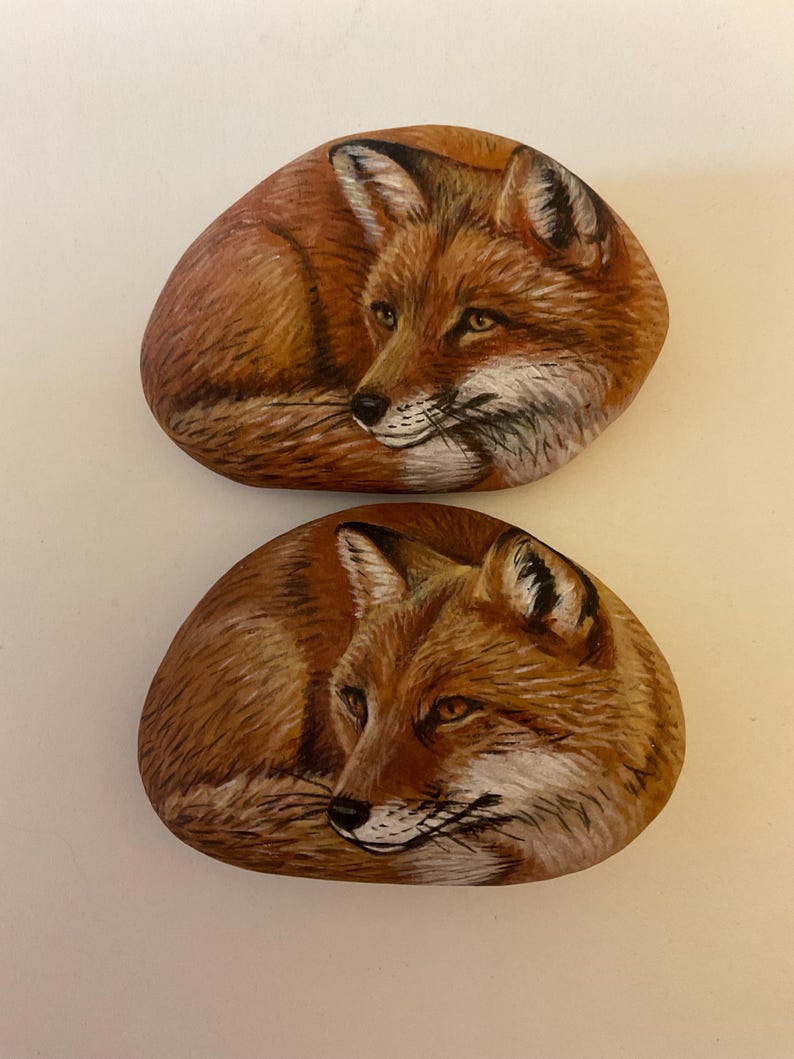 White Fox In Rocks Fox Rock Art: Hand-painted Acrylic Sea Stone (3.5 X 2.7 Inches) - Etsy