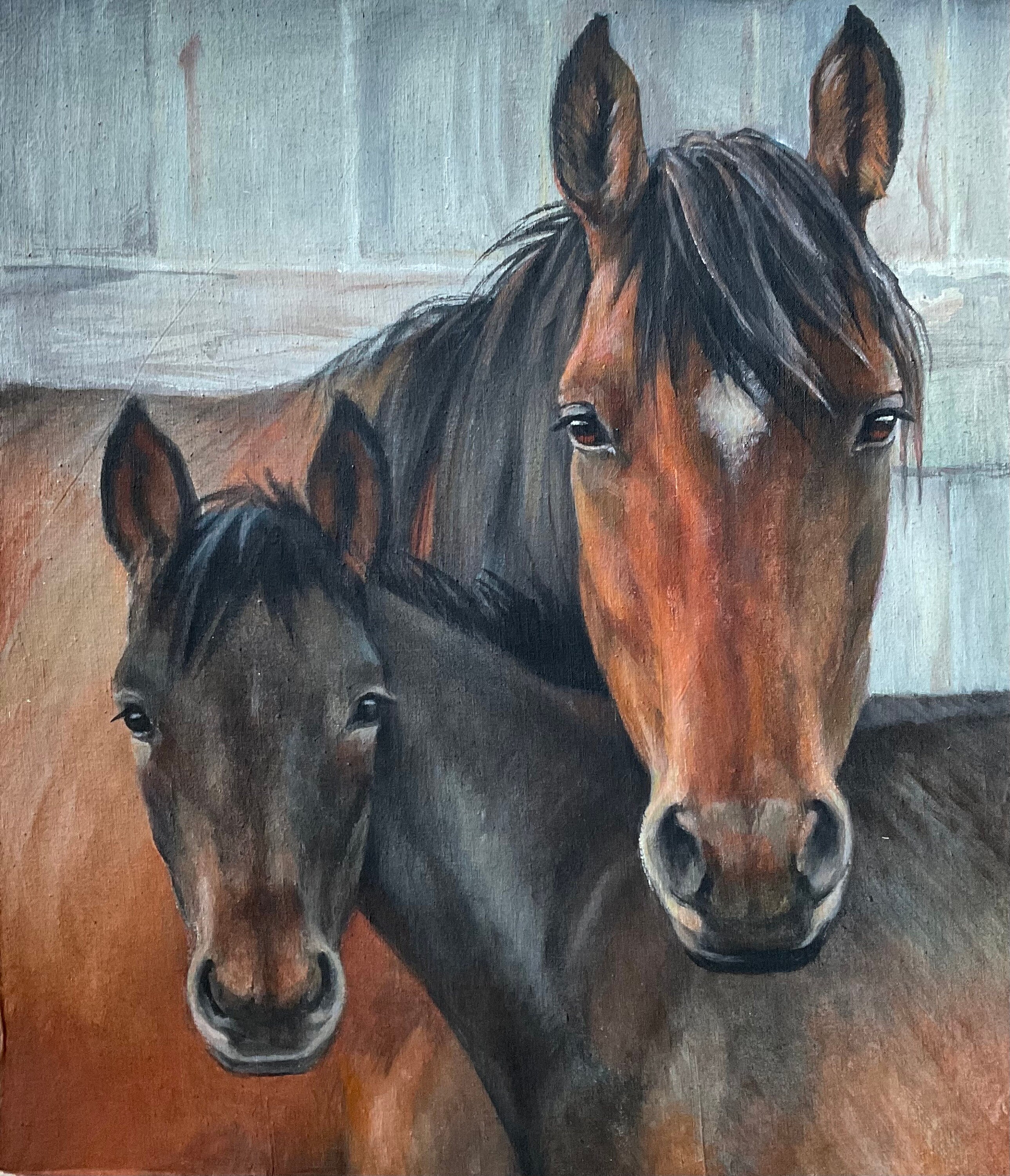 オリジナルアクリル馬の絵画 - 牝馬と子馬の肖像画、50 x 60 cm - Etsy