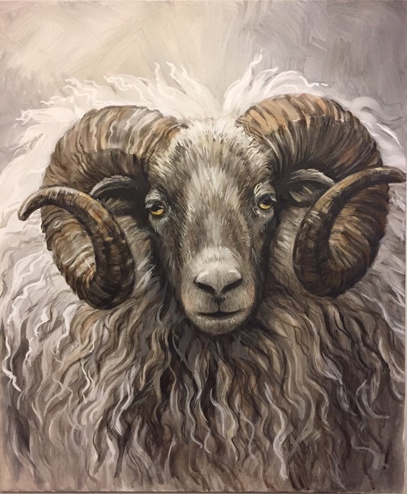 アクリル・ガッシュ 羊の絵画 アクリル・ガッシュ 羊の絵画