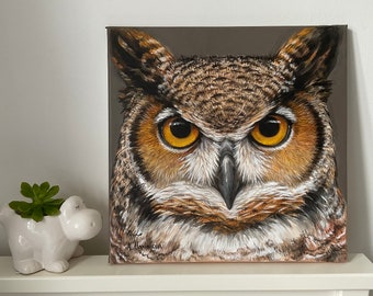 Owl Painting - Great Horned Owl Portrait - Acrylic Painting - Original Painting