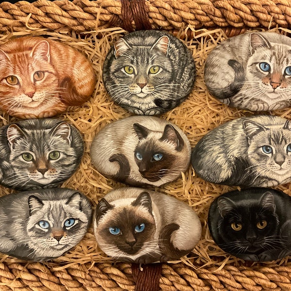 Painted Cats on Rocks - Ready to Buy - Cat Rocks - Rock Art - Painted Rocks