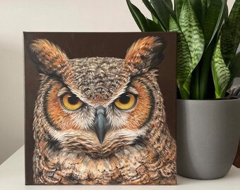 Owl Painting - Owl Portrait 16x16 inches - Acrylic Painting - Original Painting