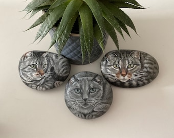 Cat Rocks - Cat Painted on Rock - Rock Art - Original Painting