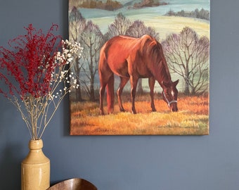 Horse Painting - Horse Portrait - Grazing Horse Painting - Original Painting