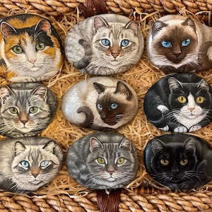 Painted Cats on Rocks - Ready to Buy - Cat Rocks - Rock Art - Painted Rocks