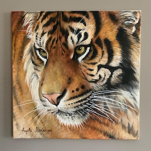 オリジナル虎の絵画 - アクリル肖像画 - 16x20インチ - Etsy 日本