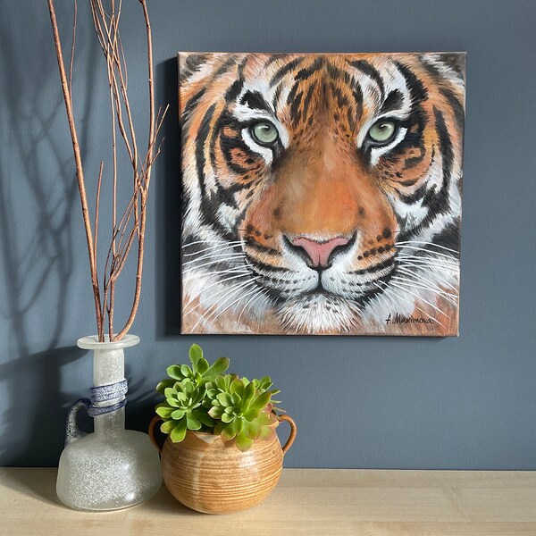 Tiger Portrait - Small Tiger Painting 12”x12”- Original Painting - Animal Portrait - Acrylic Painting