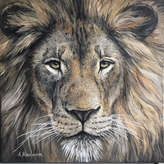 Original Lion Painting Lion Portrait Original Painting Etsy