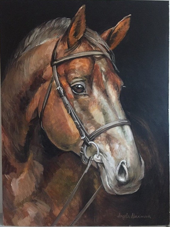 オリジナルアクリル馬肖像画 - 24x24インチ - プロの手描きアート