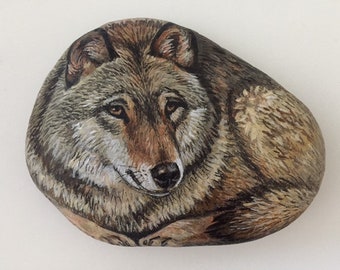 Wolf Rock - Wolf Painted on Rock- Rock Art - Acrylic Painting - Original Painting