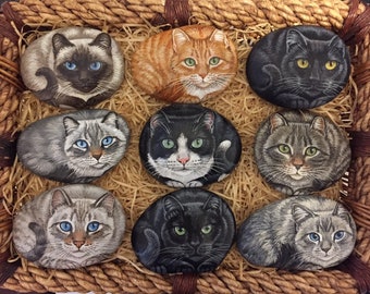 Painted Cats on Rocks - Ready to Buy - Cat Rocks - Rock Art - Painted Rocks