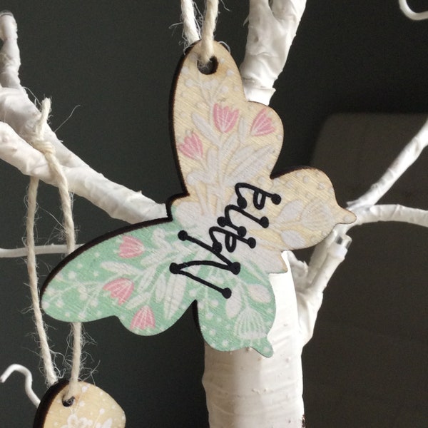 Personalised Butterfly Decoration Gift Tag Wooden Easter Decoration by Little Jenny Wren