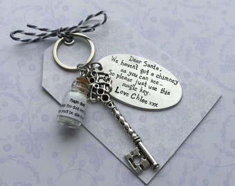 Santa's magic key, personalised magic key, magic dust, handstamped keyring, Father Christmas key, antique key, vintage key