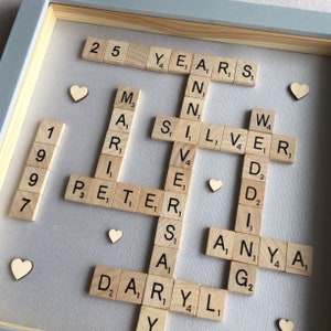 Silver Anniversary Scrabble Frame, 25th Wedding Anniversary Gift for Husband Wife by Little Jenny Wren