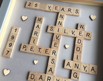 Silver Anniversary Scrabble Frame, 25th Wedding Anniversary Gift