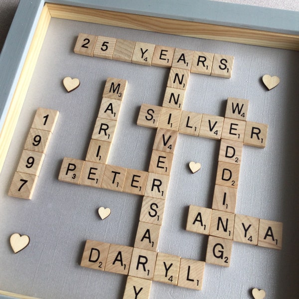 Silver Anniversary Scrabble Frame, 25th Wedding Anniversary Gift