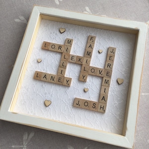 Personalised Lace Scrabble Frame for 13th anniversary gift, lace gift for husband anniversary wife lace anniversary by Little Jenny Wren white