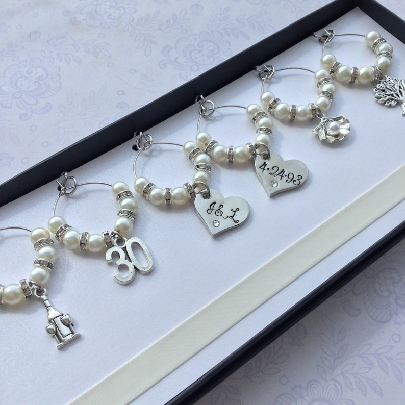 Pearl 30th Anniversary Gift Wine Charms for 30th Wedding Anniversary Gift by Little Jenny Wren image 5