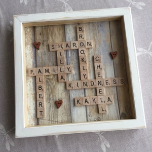 Personalised Scrabble Frame Rustic Wooden Scrabble 5th Anniversary Gift for Mum Birthday by Little Jenny Wren