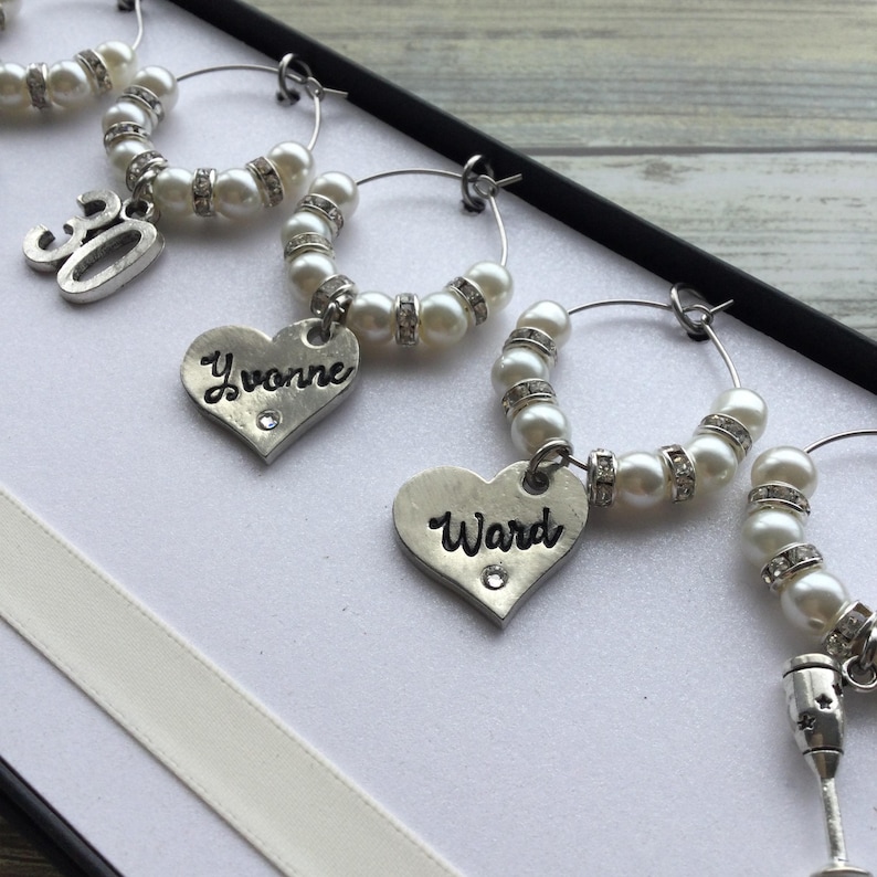Pearl 30th Anniversary Gift Wine Charms for 30th Wedding Anniversary Gift by Little Jenny Wren image 1