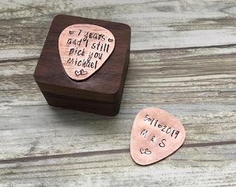 7th Anniversary Guitar Pick Box, Copper guitar pick, plectrum box, husband gift, copper anniversary gift, 7 years