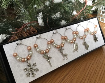 LALANG Wine Glass Charms Handmade Christmas Characters Table decorations gold LALANG Wine Glass Charms Handmade Christmas Characters Table decorations gold