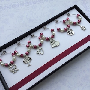 Ruby Anniversary Wine Charms 40th Wedding Anniversary Gift Personalised Ruby Anniversary Gift by Little Jenny Wren