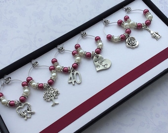 Ruby Anniversary Wine Charms 40th Wedding Anniversary Gift Personalised Ruby Anniversary Gift by Little Jenny Wren