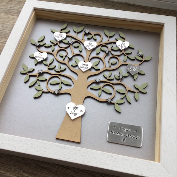 Silver Wedding Anniversary Gift for 25th wedding anniversary Personalised family tree frame by Little Jenny Wren