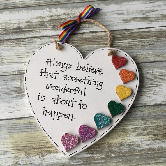 Rainbow Quote Plaque Positivity Quote Mental Health Gift Glitter Rainbow Positive Thinking by Little Jenny Wren