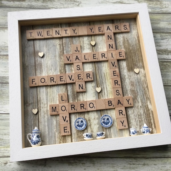 20th Anniversary Scrabble Frame China Wedding Anniversary Gift for 20 Years by Little Jenny Wren